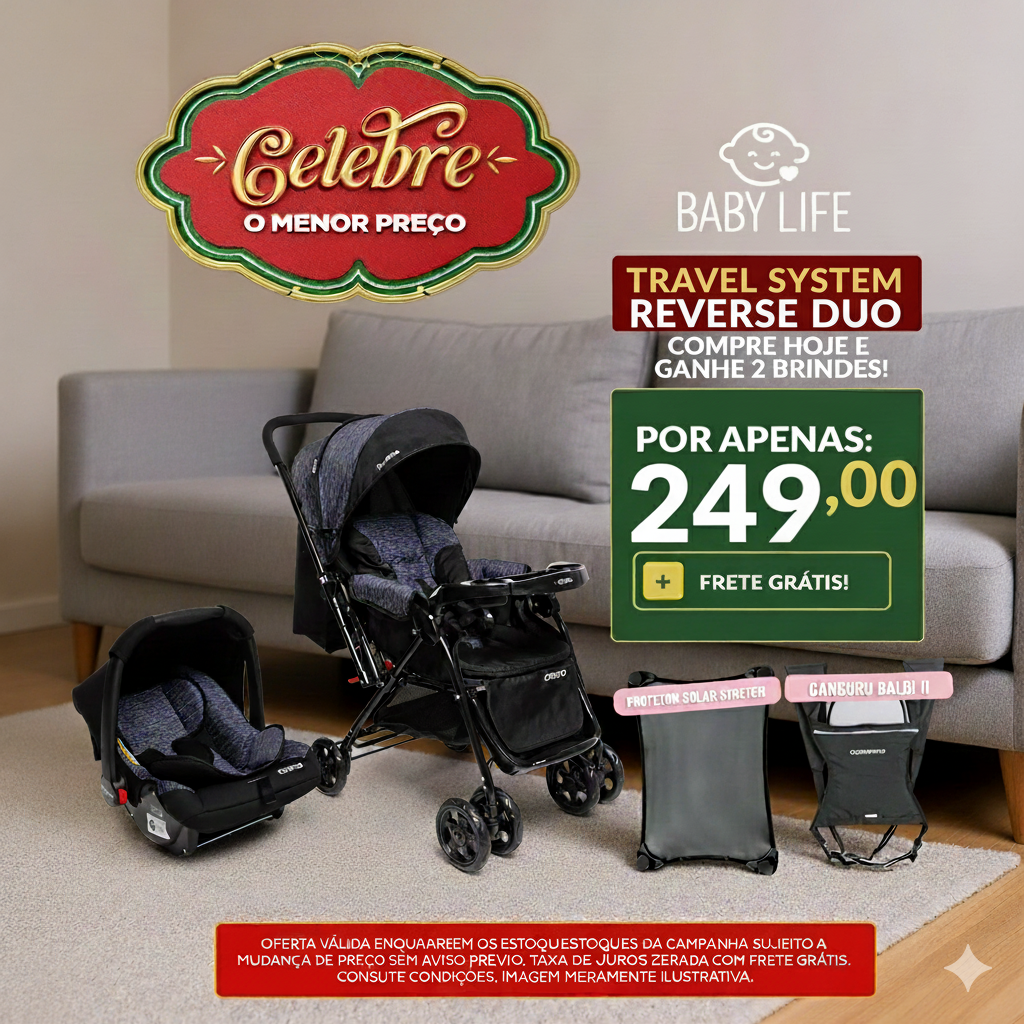 Travel System Reverse Duo + Kit Premium: Mosquiteiro & Organizador