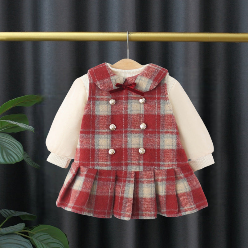 Vestido Infantil  Xadrez + Manga Longa