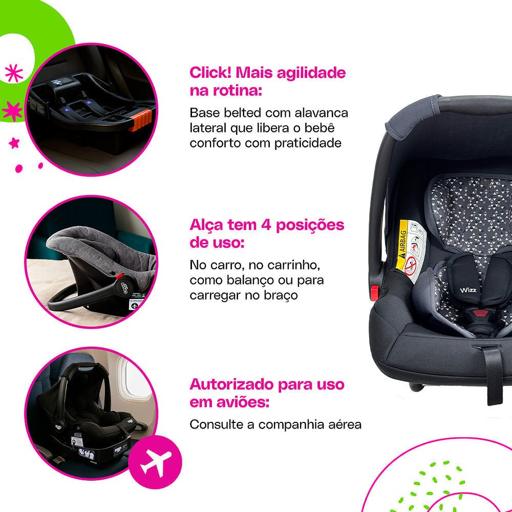 Bebê Conforto Wizz com Base - BABYLIFECadeira para AutoMinha lojaBABYLIFECAX01034Preto RajadoBebê Conforto Wizz com Base