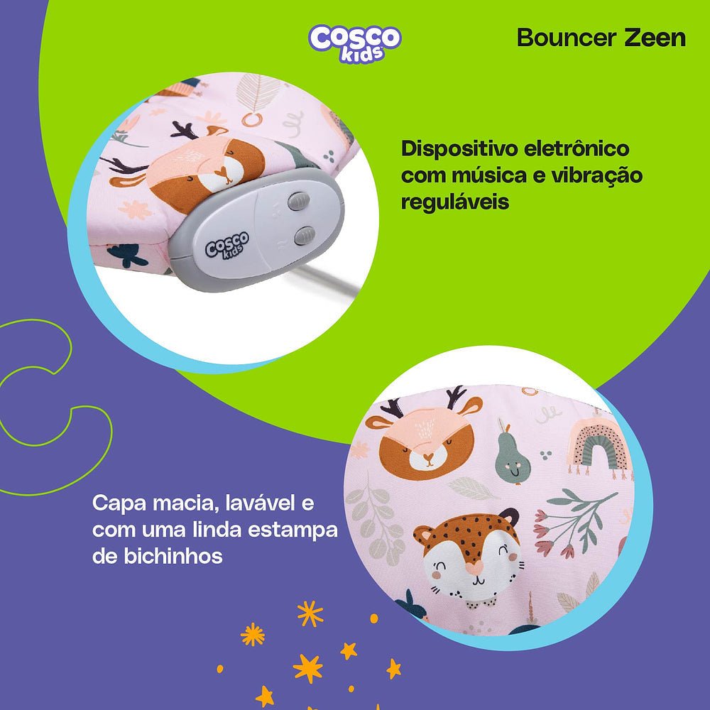 Cadeira de Descanso Bouncer Zeen - BABYLIFEBouncerMinha lojaBABYLIFEIMP02453Rosa FlorestaCadeira de Descanso Bouncer Zeen