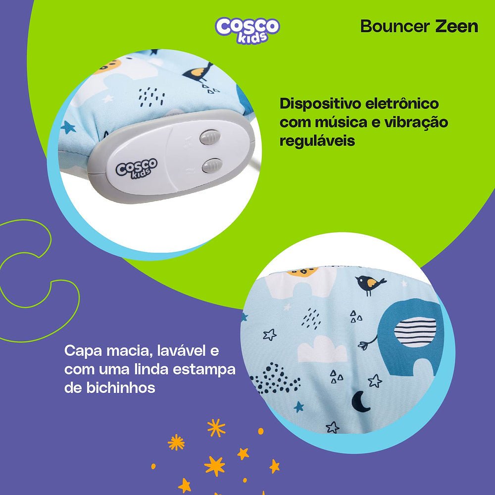 Cadeira de Descanso Bouncer Zeen - BABYLIFEBouncerMinha lojaBABYLIFEIMP02454Azul ElefanteCadeira de Descanso Bouncer Zeen