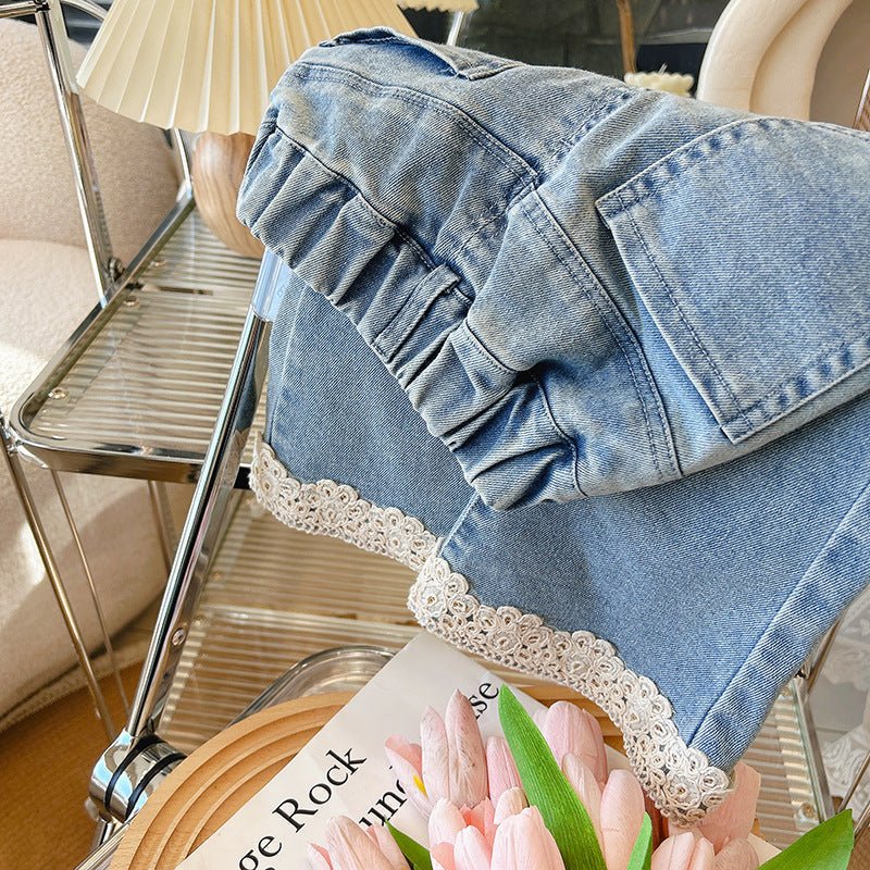 Calça Infantil Feminina Jeans Barra Rendinha - BABYLIFEBabyLifeBABYLIFE1 - 2 AnosCalça Infantil Feminina Jeans Barra Rendinha