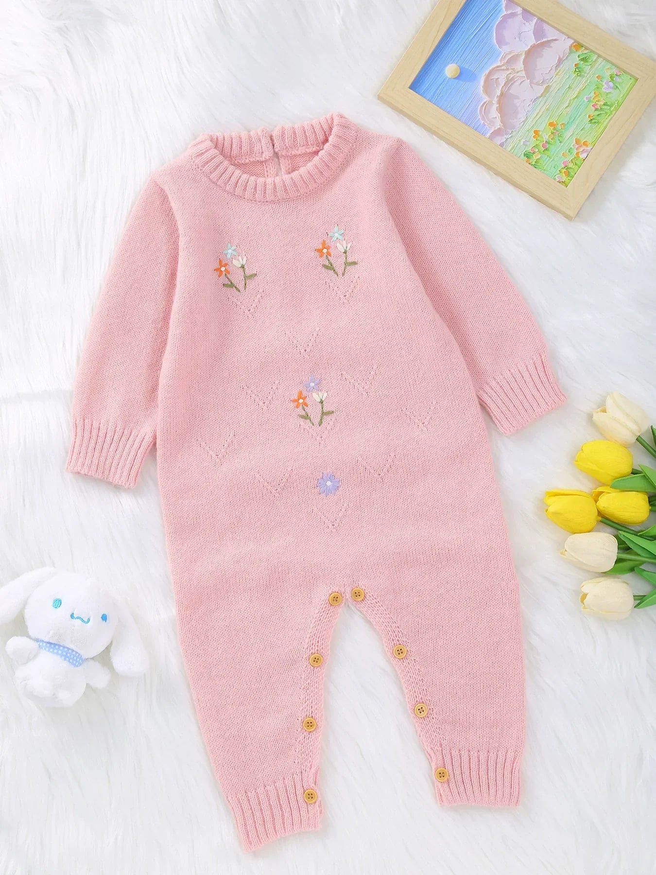 Macacão Infantil De Tricô Florzinhas - BABYLIFEBabyLifeBABYLIFERosaMacacão Infantil De Tricô Florzinhas0 - 1 Mes