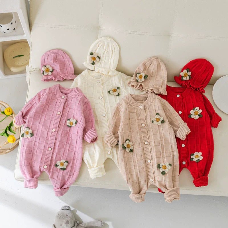 Macacão Infantil Feminino Tricô Flores - BABYLIFEBabyLifeBABYLIFEDamascoMacacão Infantil Feminino Tricô Flores3 - 5 Meses