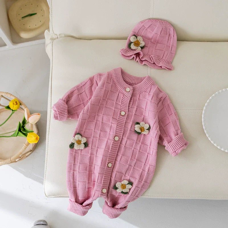 Macacão Infantil Feminino Tricô Flores - BABYLIFEBabyLifeBABYLIFERosaMacacão Infantil Feminino Tricô Flores3 - 5 Meses