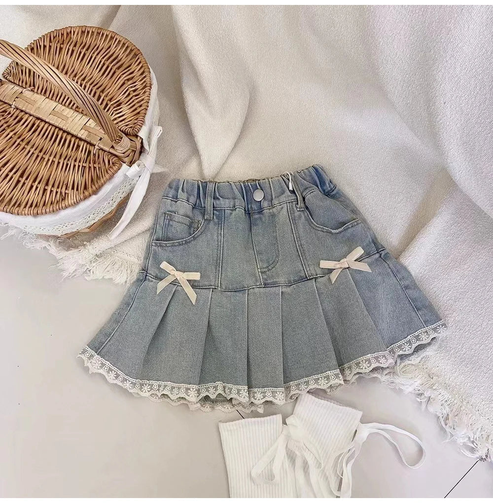 Saia Infantil Feminina Jeans Lacinhos - BABYLIFEBabyLifeBABYLIFE6 - 12 MesesSaia Infantil Feminina Jeans Lacinhos