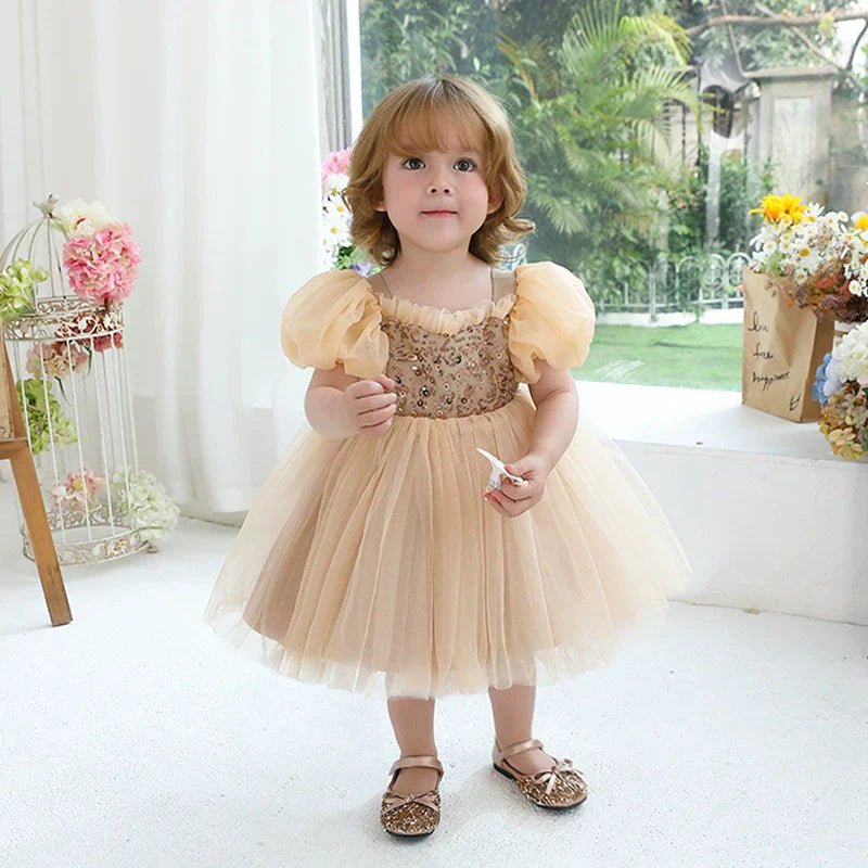 Vestido Infantil De Festa Lantejoulas e Tule - BABYLIFEBabyLifeBABYLIFEDouradoVestido Infantil De Festa Lantejoulas e Tule9 - 12 Meses