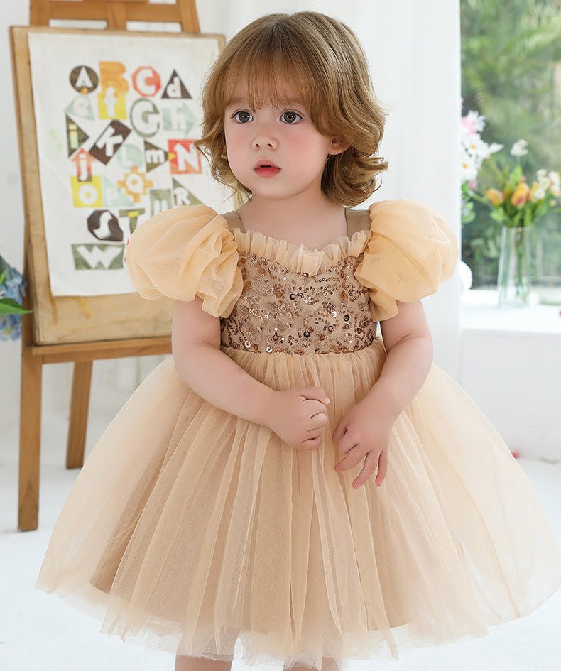 Vestido Infantil De Festa Lantejoulas e Tule - BABYLIFEBabyLifeBABYLIFEDouradoVestido Infantil De Festa Lantejoulas e Tule9 - 12 Meses